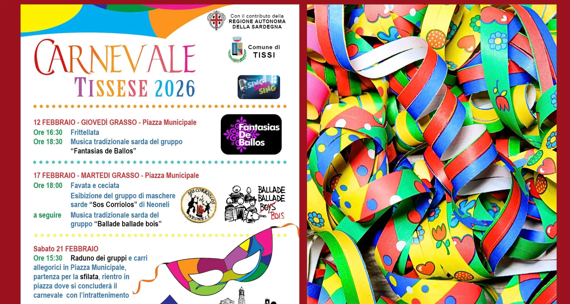 Tissi si prepara al Carnevale tra tradizione, maschere e festa collettiva: 12, 17 e 21 febbraio