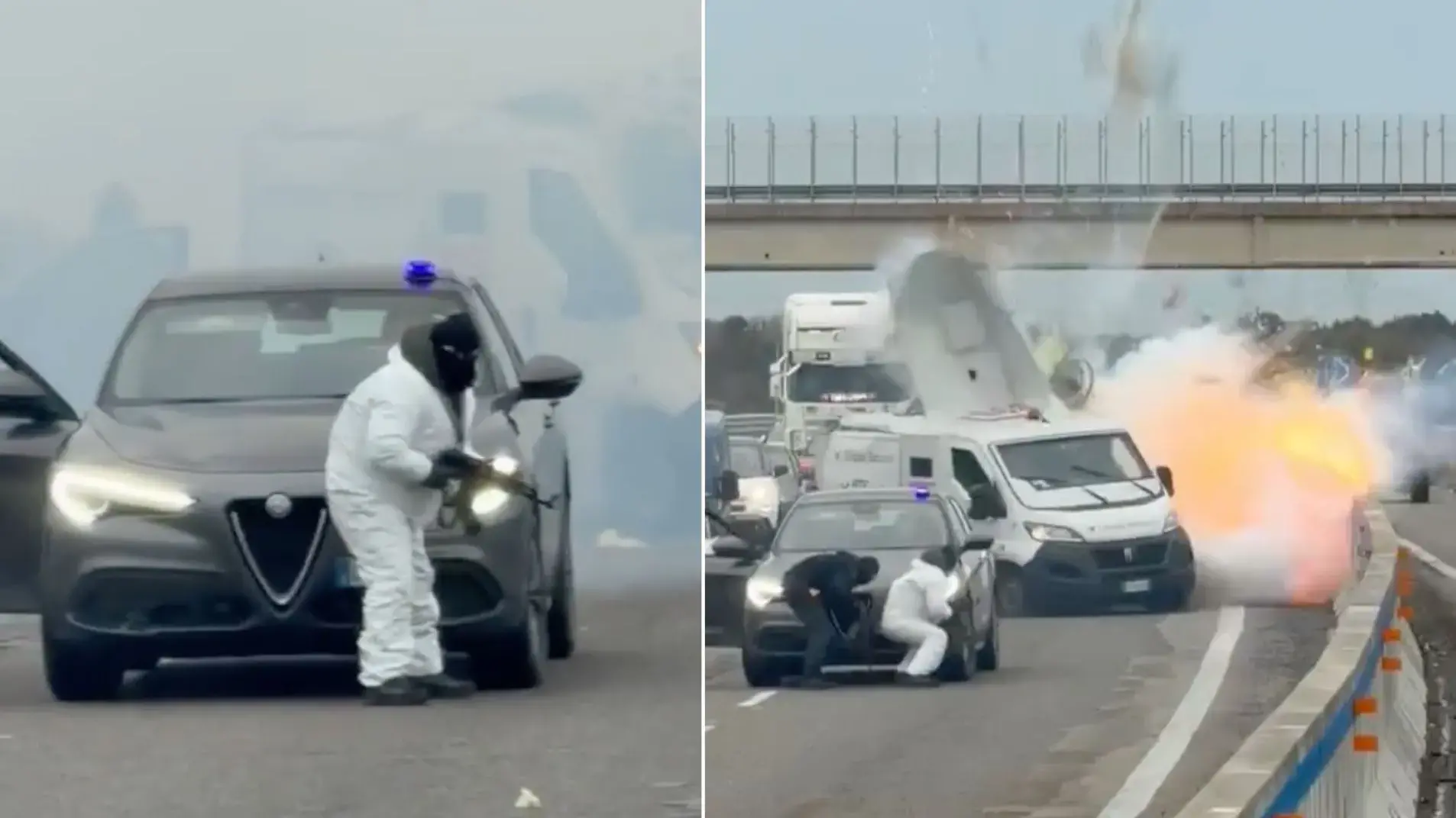 Assalto a un furgone portavalori sulla Lecce-Brindisi: esplosione in diretta e fuga armata | VIDEO