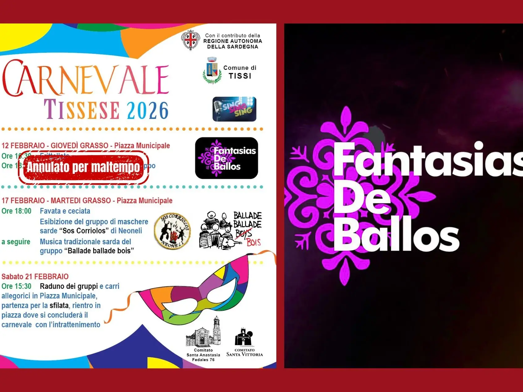 Maltempo, salta il Giovedì Grasso a Tissi: Fantasias de Ballos rinviati a venerdì 20 febbraio