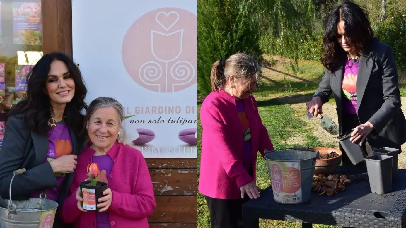 Maria Grazia Cucinotta tra i tulipani de Il Giardino di Lu: un gesto di speranza a Pimentel