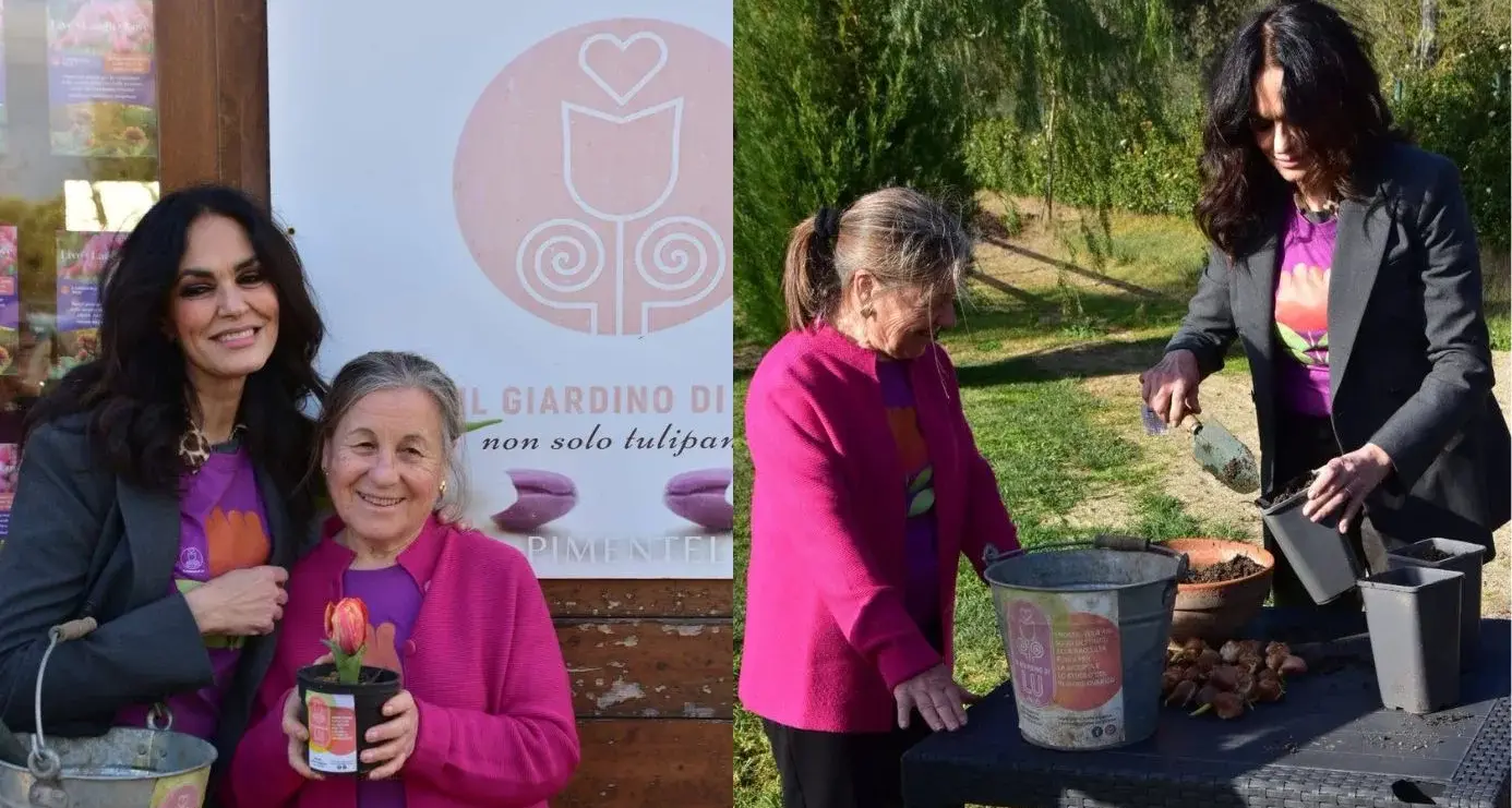 Maria Grazia Cucinotta tra i tulipani de Il Giardino di Lu: un gesto di speranza a Pimentel