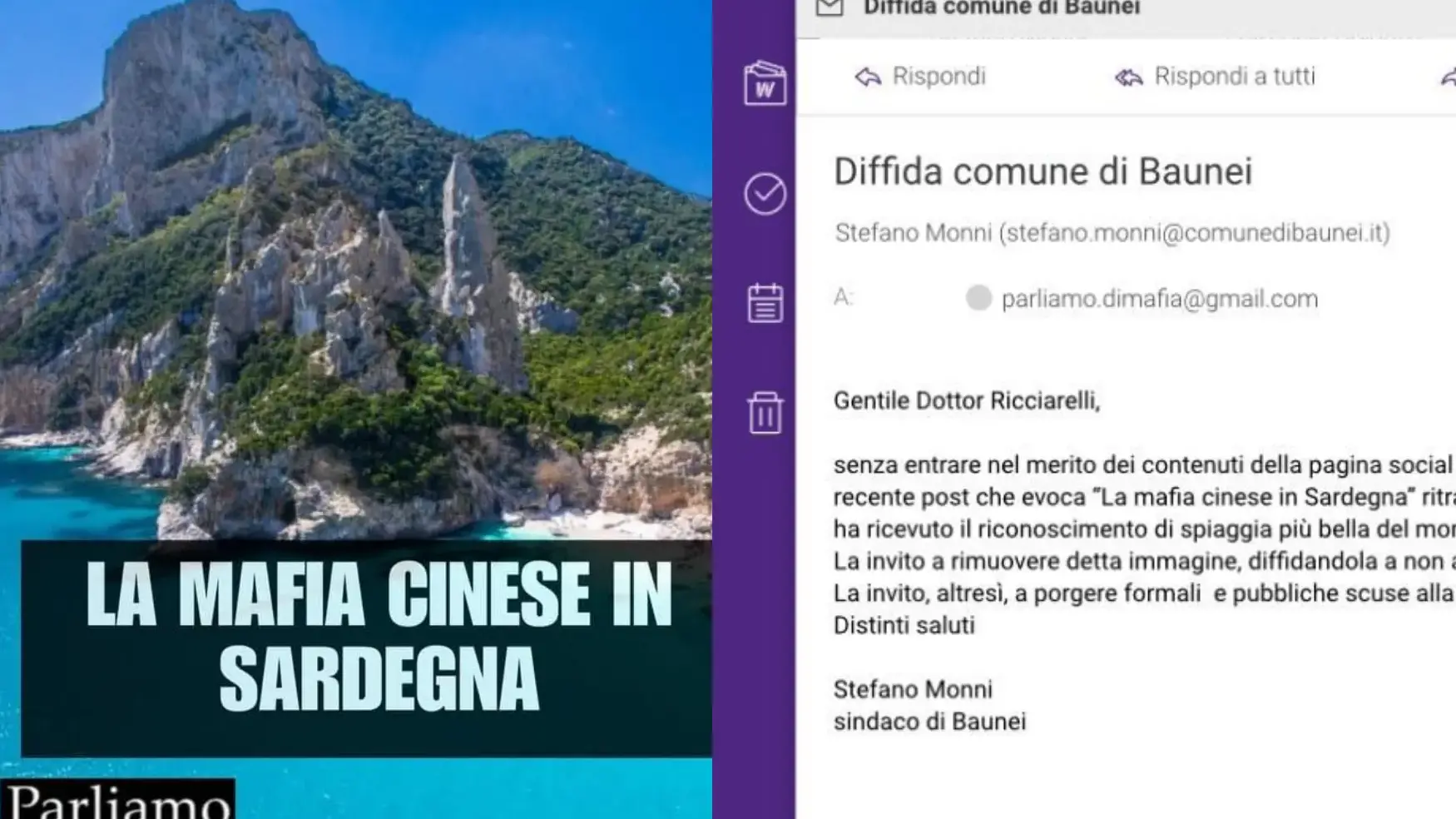\"Mafia cinese in Sardegna\". Comune di Baunei: \"Foto di Goloritzé usata indebitamente\"
