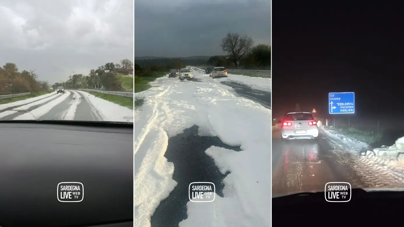 Grandine nel Goceano, strade imbiancate: in azione i mezzi per liberare la carreggiata