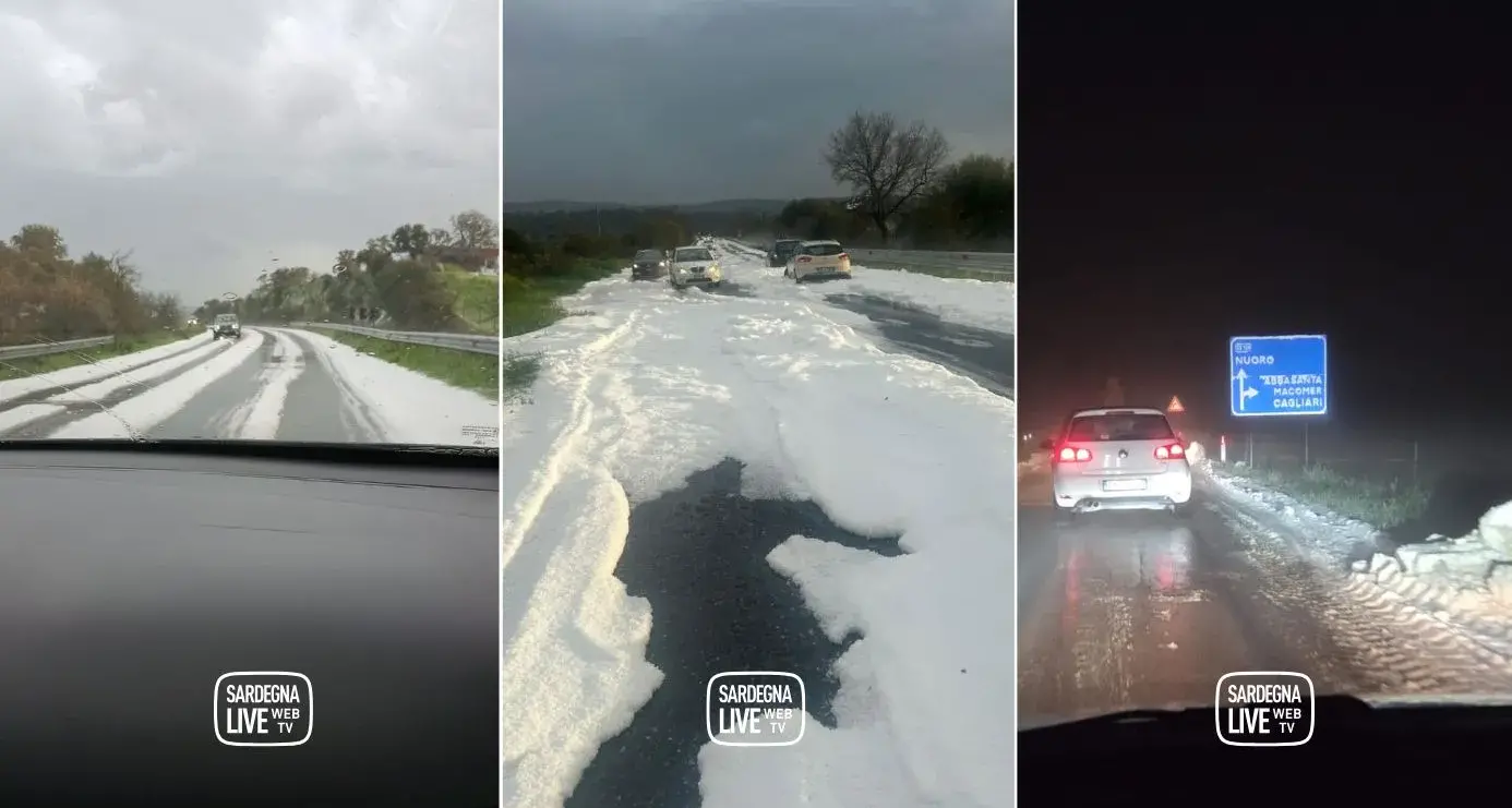 Grandine nel Goceano, strade imbiancate: in azione i mezzi per liberare la carreggiata