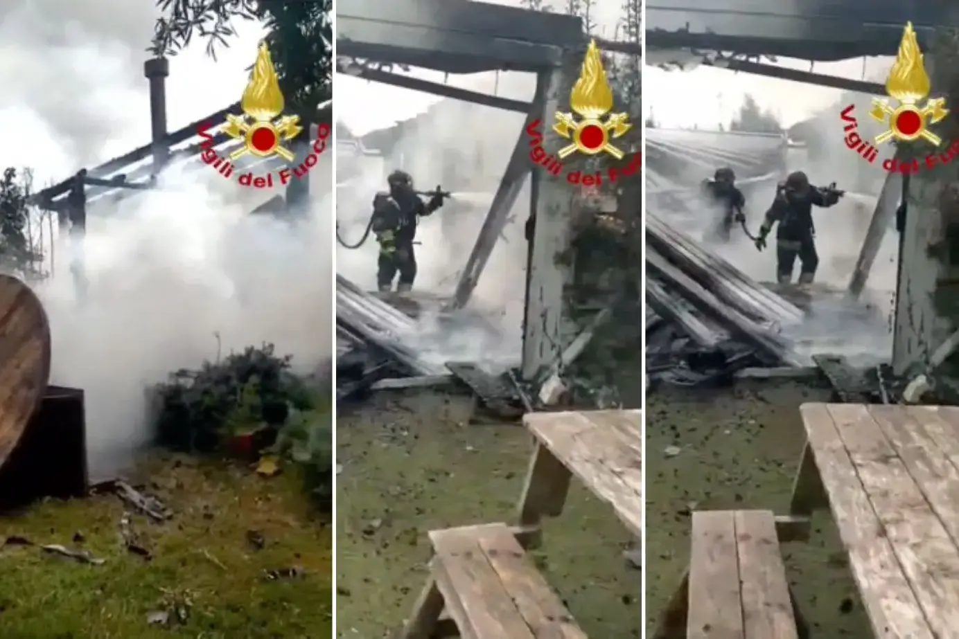 Chiosco-bar in fiamme nei giardini pubblici di Guspini: rischio GPL evitato | VIDEO