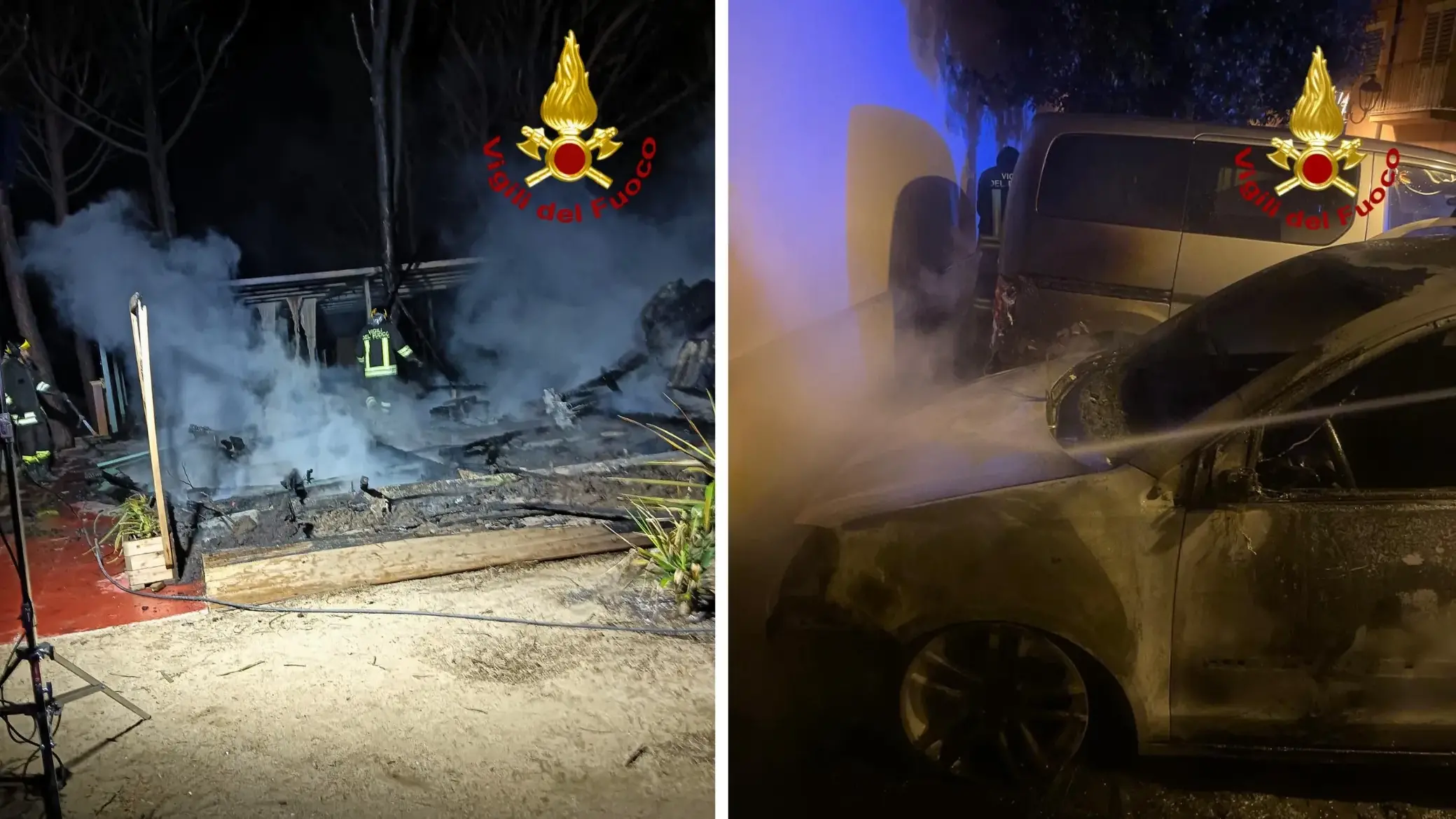 Notte di fuoco a Lotzorai, Ilbono e Oliena: incendi tra auto e un chiosco distrutto