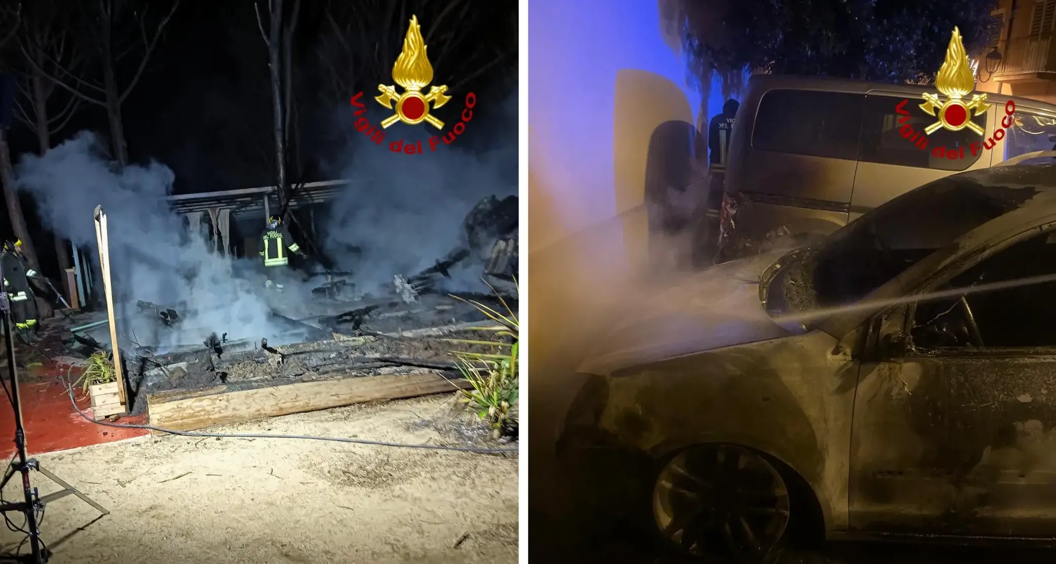 Notte di fuoco a Lotzorai, Ilbono e Oliena: incendi tra auto e un chiosco distrutto