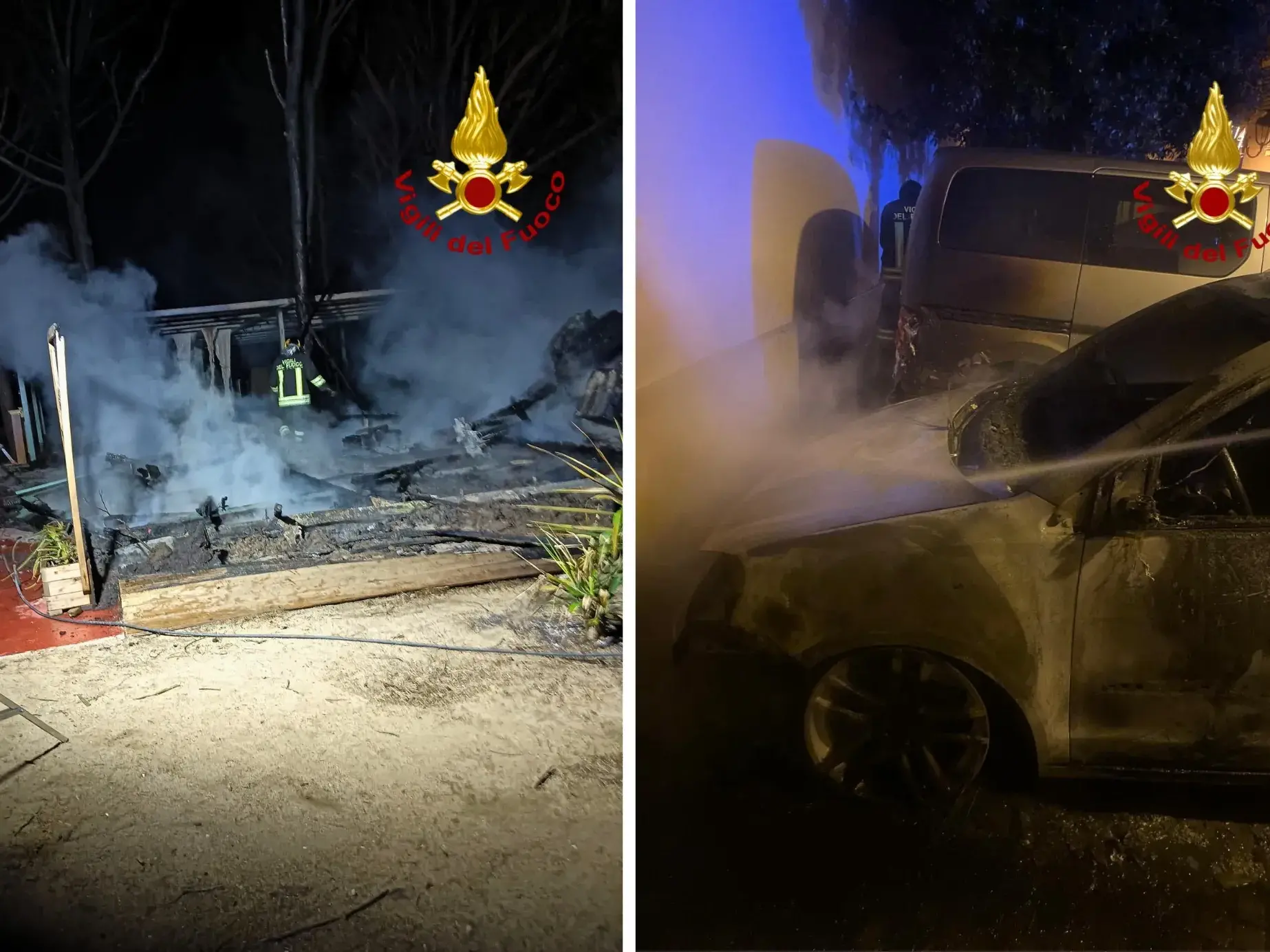 Notte di fuoco a Lotzorai, Ilbono e Oliena: incendi tra auto e un chiosco distrutto